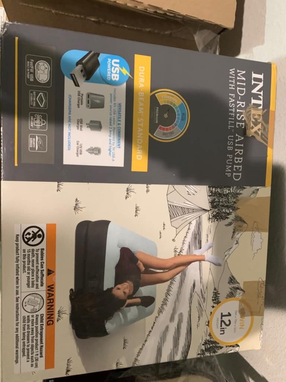 intex mid rise 12" air mattress with internal usb pump - twin size